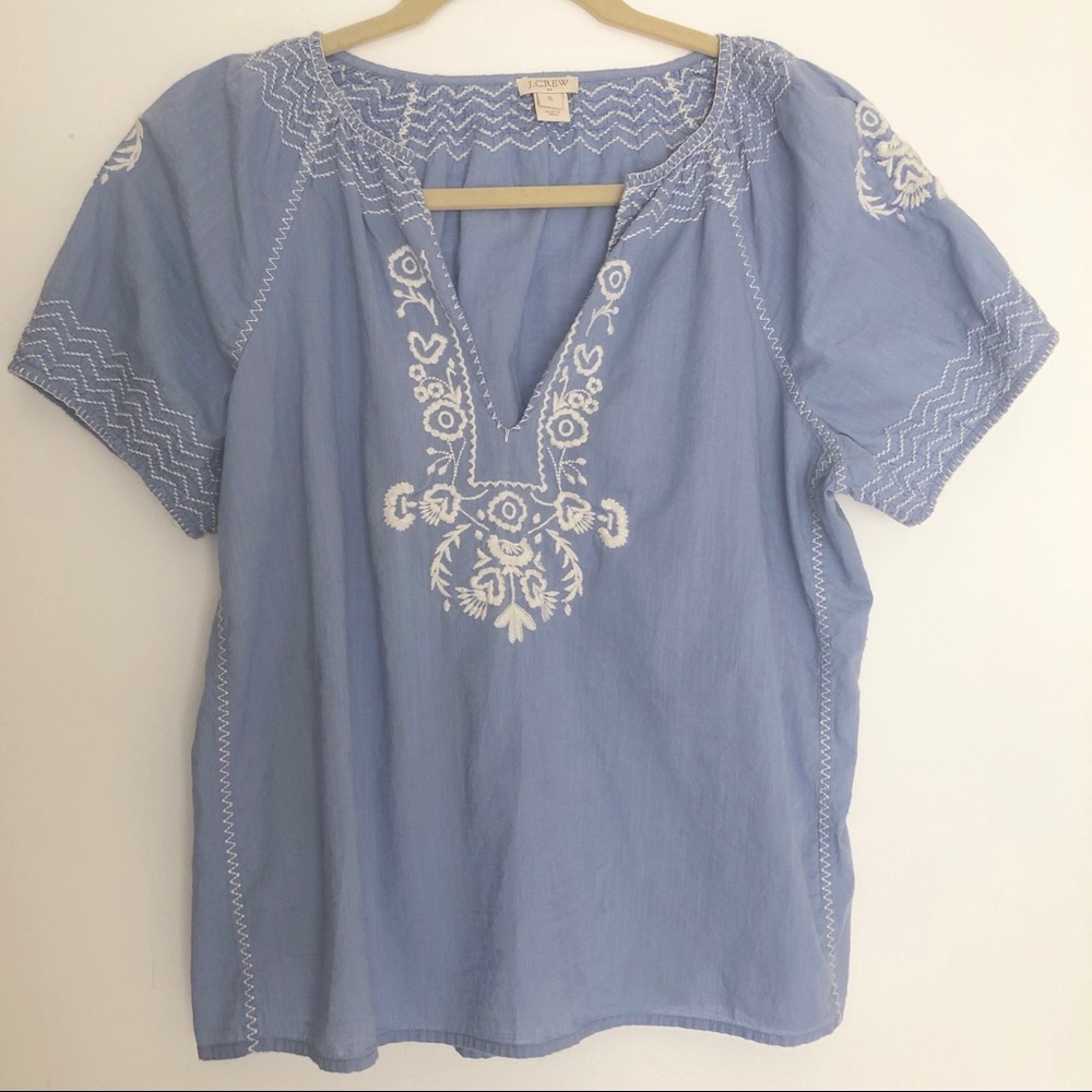 J-Crew Factory V-Neck Embroidered Peasant Top
